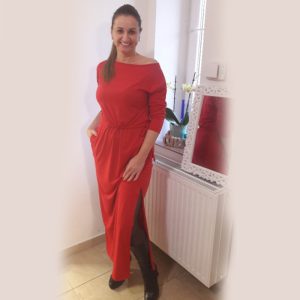 Női ruha Aletta , piros színben háromnegyedes ujjal – ŐSZI-TAVASZI-2